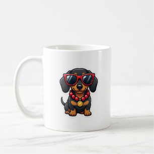 Cooler Dachshund-Hund mit Sonnenbrille und Perlen- Kaffeetasse