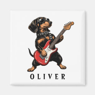 Cooler Dackel Rockt auf E-Gitarre Magnet