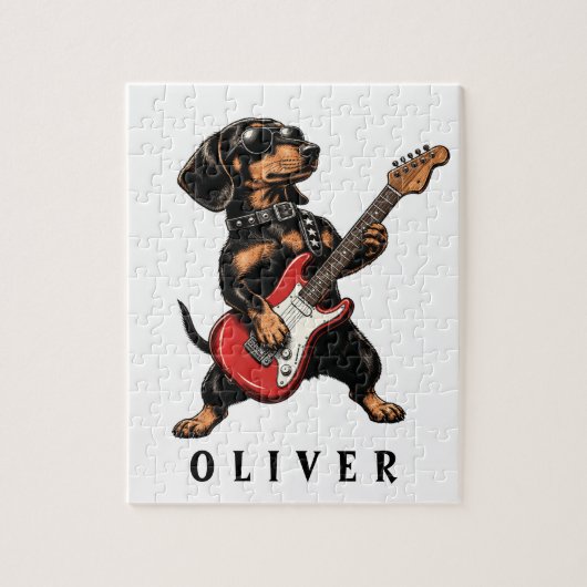 Cooler Dackel Rockt auf E-Gitarre Puzzle (Vertikal)