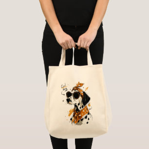 Cooler Dalmatiner-Hund mit Sonnenbrille & gepunkte Tragetasche