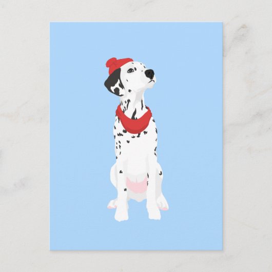 Cooler Dalmatiner mit Red Winter Hat und Shawl Postkarte (Vorderseite)
