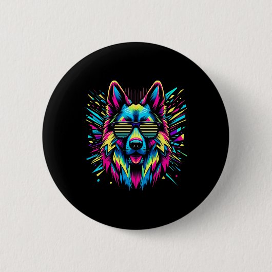 Cooler deutscher Schäferhund Dog Abstrakt Art Styl Button (Vorderseite)