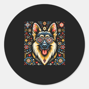 Cooler deutscher Schäferhund Dog Folk Art Weihnach Runder Aufkleber