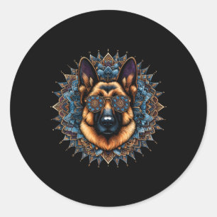 Cooler deutscher Schäferhund Dog Mandala Art Style Runder Aufkleber