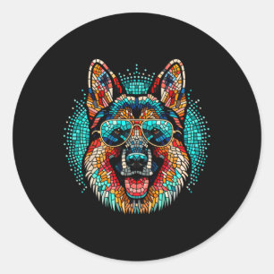 Cooler deutscher Schäferhund Dog Mosaic Art Style  Runder Aufkleber