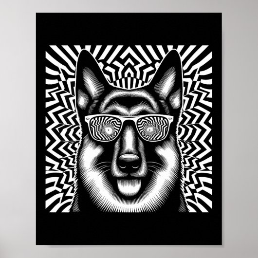Cooler deutscher Schäferhund Dog Op Art Weihnachte Poster (Vorne)