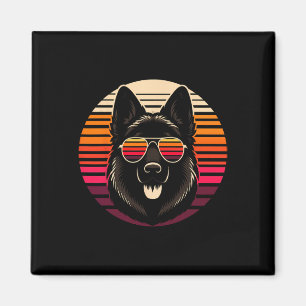 Cooler deutscher Schäferhund Dog Retro Sunset Art  Magnet