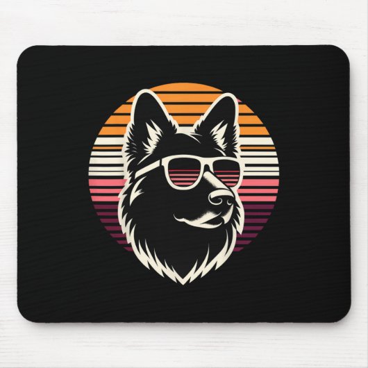 Cooler deutscher Schäferhund Dog Retro Sunset Art Mousepad (Vorne)