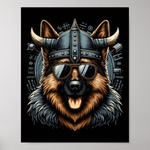 Cooler deutscher Schäferhund Dog Viking Art Christ Poster