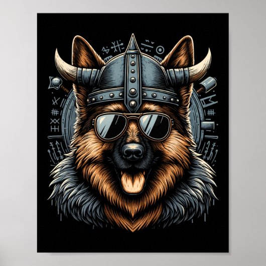 Cooler deutscher Schäferhund Dog Viking Art Christ Poster (Vorne)