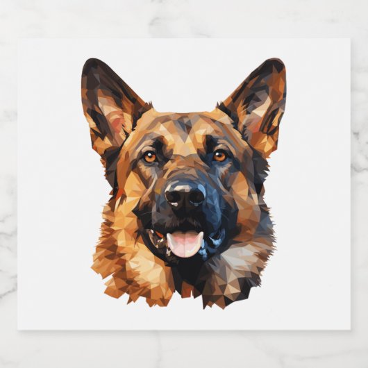 Cooler deutscher Schäferhund im Polygonstil Classi Schaumweinetikett (Einzelnes Label)