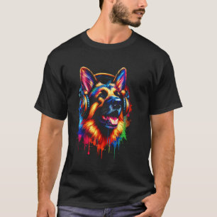 Cooler Deutscher Schäferhund Kopfhörer Musik Kunst T-Shirt