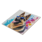 Cooler deutscher Schäferhund mit Sonnenbrille Spla Fliese (Seite)