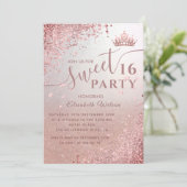 Cooler Diamant Glitzer Rose Gold Tiara süß 16 Einladung (Stehend Vorderseite)