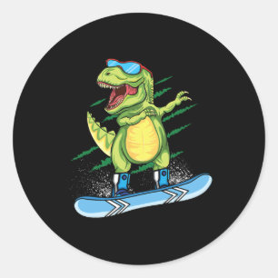 Cooler Dinosaur Snowboarden Skiing Dabbing T Rex S Runder Aufkleber