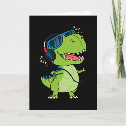 Cooler Dinosaurier beim Musikhören Karte (Vorderseite)