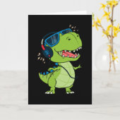 Cooler Dinosaurier beim Musikhören Karte (Gelbe Blume)