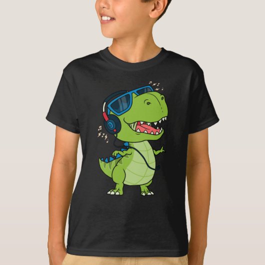 Cooler Dinosaurier beim Musikhören T-Shirt (Vorderseite)