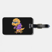 cooler Dinosaurier beim Skateboard-Cartoon Gepäckanhänger (Rückseite horizontal)
