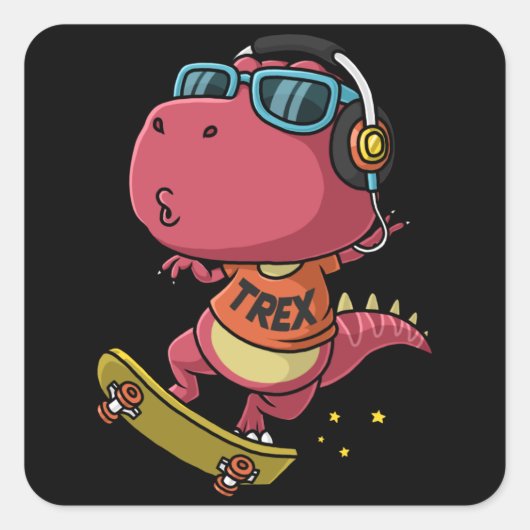 Cooler Dinosaurier beim Skateboard Quadratischer Aufkleber (Vorderseite)