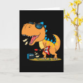 Cooler Dinosaurier mit Gitarre Karte (Gelbe Blume)