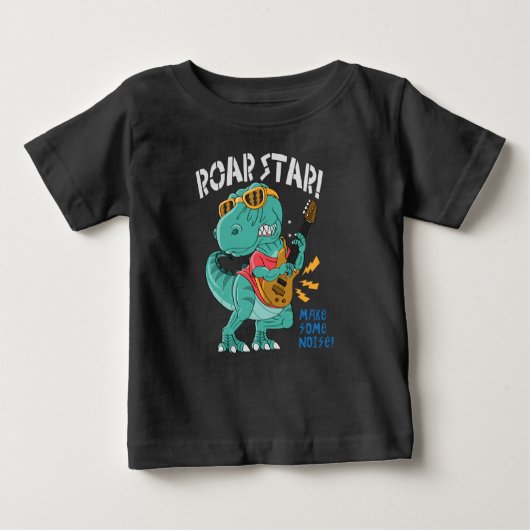 Cooler Dinosaurier-Rockstar Baby T-shirt (Vorderseite)