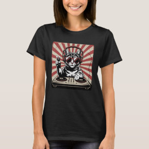 Cooler DJ-Katze mit Kopfhörern Retro Vintage Musik T-Shirt