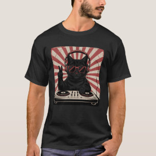 Cooler DJ-Katze mit Kopfhörern Retro Vintage-Musik T-Shirt