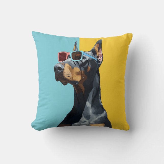 Cooler Dobermann mit Sonnenbrille Kissen (Vorderseite)