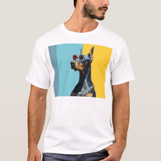 Cooler Dobermann mit Sonnenbrille T-Shirt (Vorderseite)
