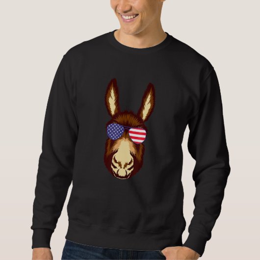 Cooler Donkey trägt US-Flaggensonnenbrille US-Amer Sweatshirt (Vorderseite)
