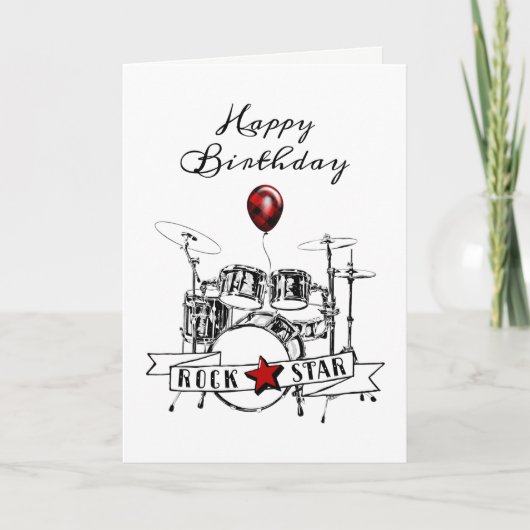 Cooler Drummer Rockstar Drum Kit Rocker Geburtstag Karte (Vorderseite)