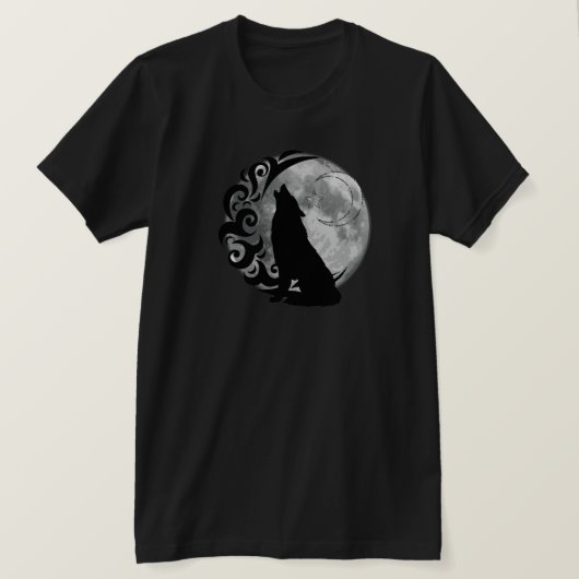 Cooler Dunkler Wolf Schwarzer Vollmond Star Retro T-Shirt (Design vorne)