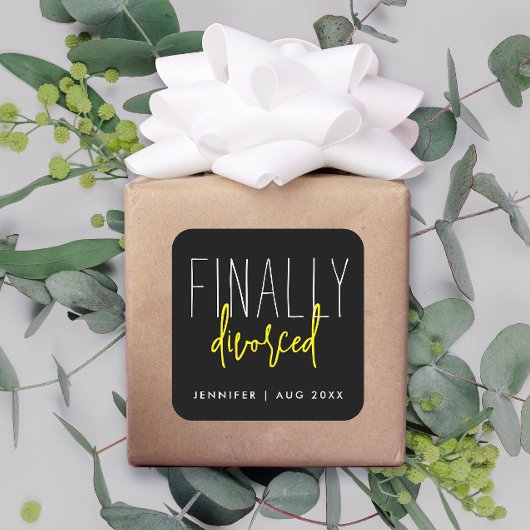 Cooler einfacher Schwarz Endlich Scheidung Spaß au Quadratischer Aufkleber