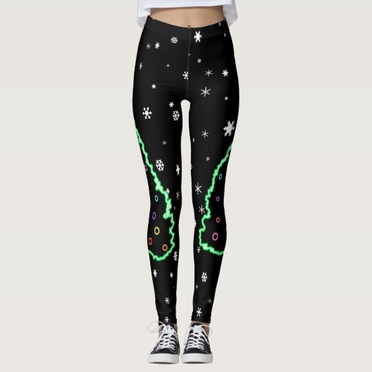 Cooler einzigartiger Neon Light Christmas Tree Leggings (Vorderseite)