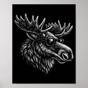 Cooler Elch mit Sonnenbrille Vintage-Tinte Retro Poster