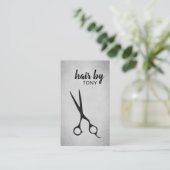 Cooler Eleganter Grauer Scheren Friseursalon Visitenkarte (Stehend Vorderseite)