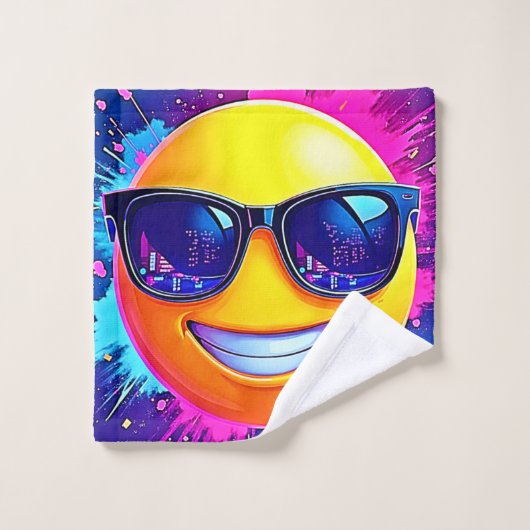 Cooler 😎 Emoji Splash Spaß Badhandtuch Set (Waschlappen)