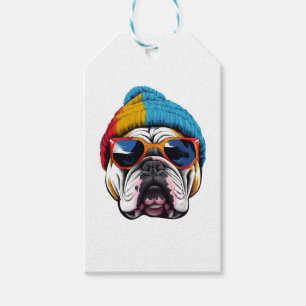 Cooler englischer Bulldog mit einem Beanie-Hut Geschenkanhänger