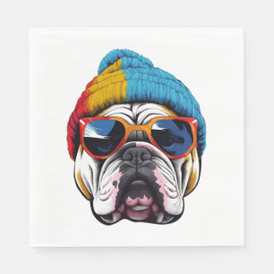 Cooler englischer Bulldog mit einem Beanie-Hut Serviette