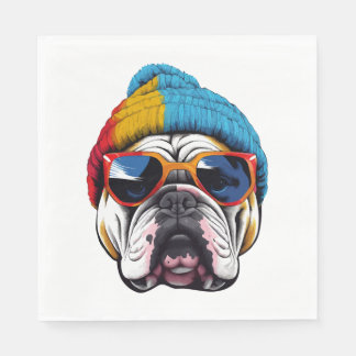 Cooler englischer Bulldog mit einem Beanie-Hut Serviette