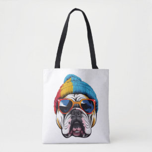 Cooler englischer Bulldog mit einem Beanie-Hut Tasche