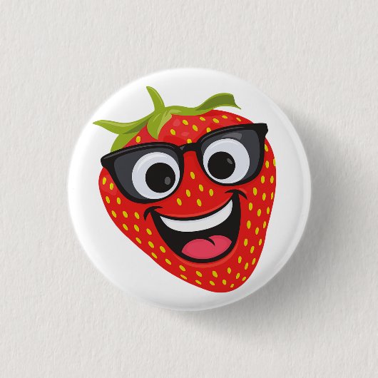 Cooler Erdbeer-Charakter – Lustige Kawaii-Fruchtku Button (Vorderseite)