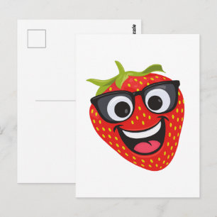 Cooler Erdbeer-Charakter – Lustige Kawaii-Fruchtku Postkarte