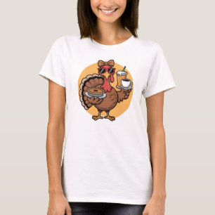 Cooler Erntedank Türkei mit Kuchen und Kaffee T-Shirt