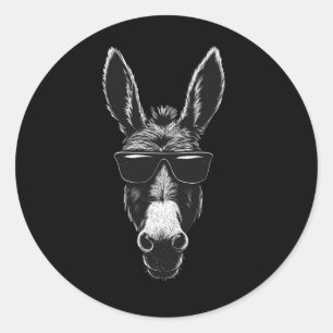 Cooler Esel mit Sonnenbrille – Monochromer Stil Runder Aufkleber