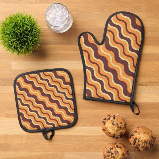 Cooler Fall Saisonale Wavy Line Küche Ofenhandschuh & Topflappen-Set (Oben Unten)