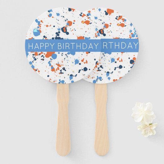 Cooler farbenfroher Paint Spritzer Happy Birthday Fächer (Vorne und Hinten)