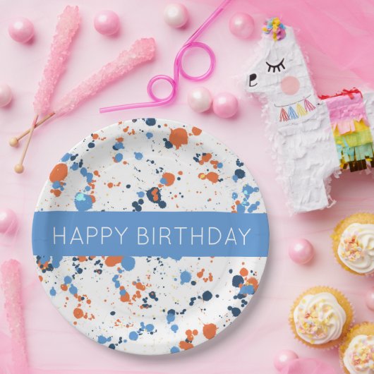 Cooler farbenfroher Paint Spritzer Happy Birthday Pappteller (Party)