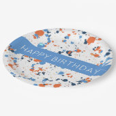 Cooler farbenfroher Paint Spritzer Happy Birthday Pappteller (Schrägansicht)